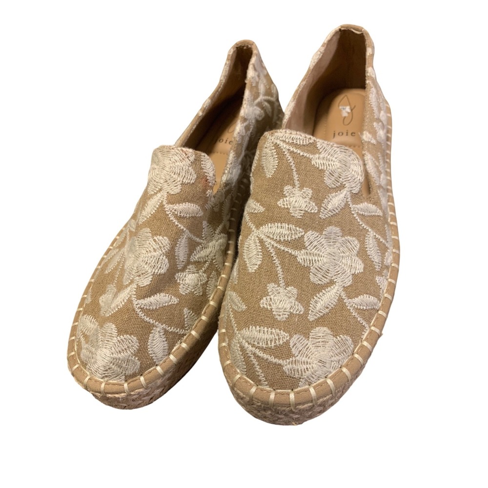 Joie Cara-B Floral Embroidered Espadrille Loafers Tan‎ White Slip On Flats 8M